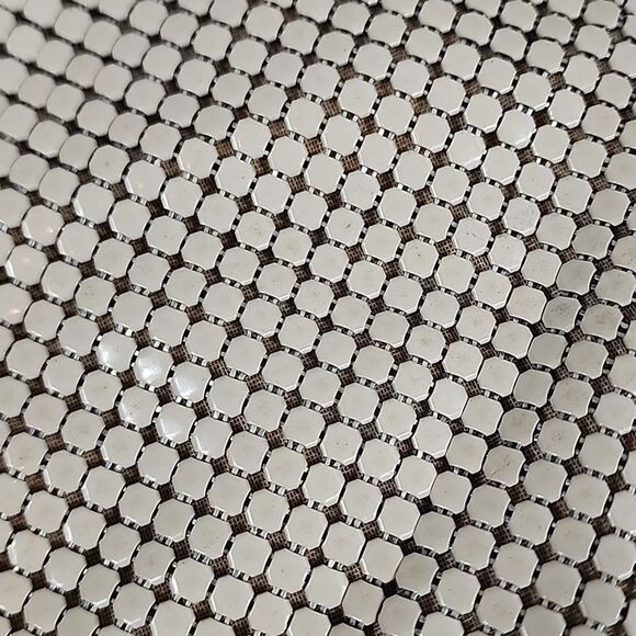 Vintage Whiting & Davis Ivory Mesh Bag with Gold Tone Double Chain Shoulder Bag - Picture 6 of 16